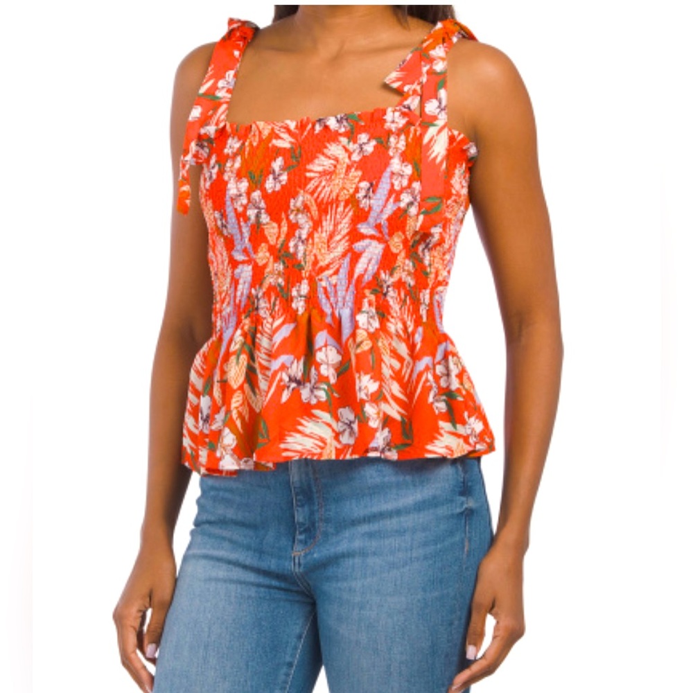 RACHEL ZOE | Floral Tie Strap Smocked Top | Size XS